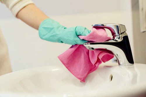 Living room sofa cleaning with vacuum and upholstery care